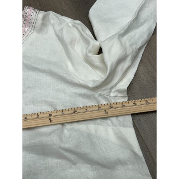 Grace Elements Womens White Linen Embroidered Trim Boho Blouse Top Plus Size 3X - Picture 6 of 8